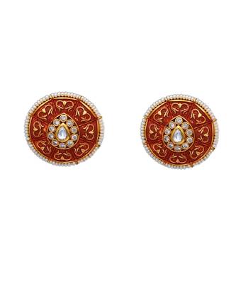 Orange kundan antique gold Copper   Pair of Earring 1