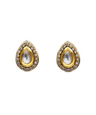 White kundan antique gold Copper   Pair of Earring 1