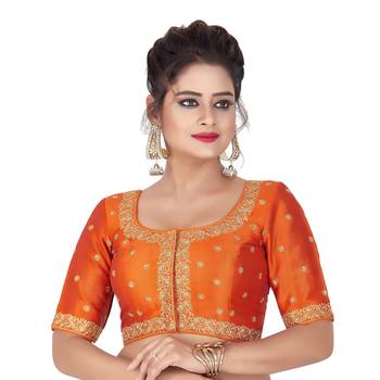 Orange Mulberry silk Embroidered Readymade Saree Blouse 1