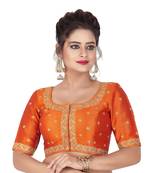 Orange Mulberry silk Embroidered Readymade Saree Blouse