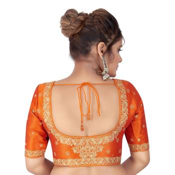 Orange Mulberry silk Embroidered Readymade Saree Blouse 2