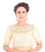 Cream Mulberry silk Embroidered Readymade Saree Blouse