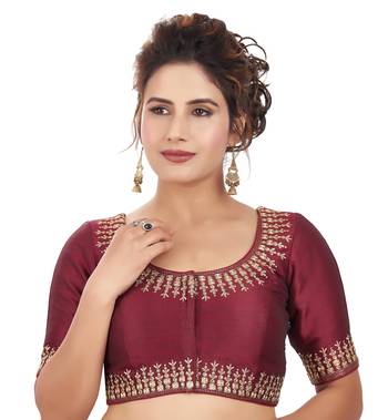 Maroon Picaso Silk Embroidered Readymade Saree Blouse 1