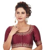 Maroon Picaso Silk Embroidered Readymade Saree Blouse