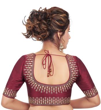 Maroon Picaso Silk Embroidered Readymade Saree Blouse 2