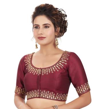 Maroon Picaso Silk Embroidered Readymade Saree Blouse 3