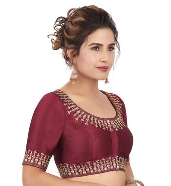 Maroon Picaso Silk Embroidered Readymade Saree Blouse 4