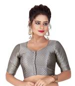 Grey Brocade Silk Printed Readymade Saree Blouse