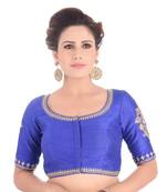Royal Blue Banarasi Silk Embroidered Readymade Saree Blouse