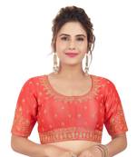 Tomato Red Phentom Silk Embroidered Readymade Saree Blouse