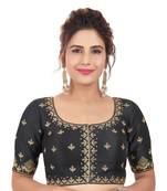 Black Mulberry Silk Embroidered Readymade Saree Blouse