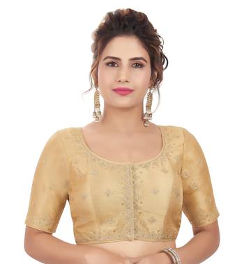 Gold Mulberry Silk Embroidered Readymade Saree Blouse 1