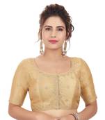 Gold Mulberry Silk Embroidered Readymade Saree Blouse