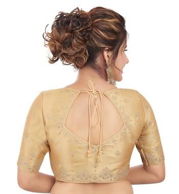 Gold Mulberry Silk Embroidered Readymade Saree Blouse 2