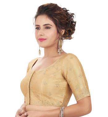 Gold Mulberry Silk Embroidered Readymade Saree Blouse 3
