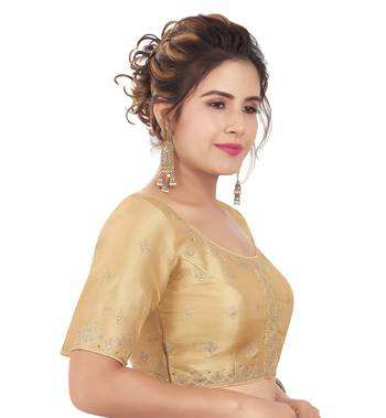 Gold Mulberry Silk Embroidered Readymade Saree Blouse 4