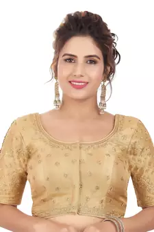 Gold Phentom Silk Embroidered Readymade Saree Blouse