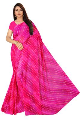 pink Leheriya chiffon saree with blouse  1