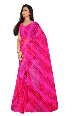 pink Leheriya chiffon saree with blouse  2