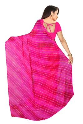 pink Leheriya chiffon saree with blouse  3