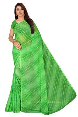Green Leheriya chiffon designer saree with blouse 1