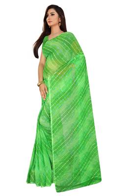 Green Leheriya chiffon designer saree with blouse 2