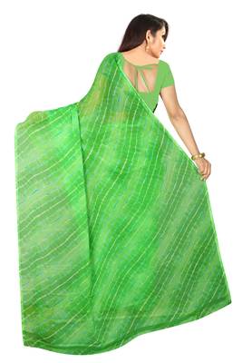 Green Leheriya chiffon designer saree with blouse 3