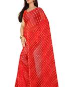 Red Leheriya chiffon designer saree with blouse