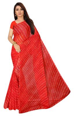 Red Leheriya chiffon designer saree with blouse 2