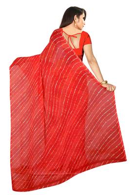 Red Leheriya chiffon designer saree with blouse 3