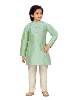 Green plain silk boys-kurta-pyjama 1