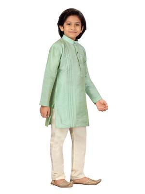 Green plain silk boys-kurta-pyjama 2
