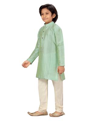 Green plain silk boys-kurta-pyjama 3