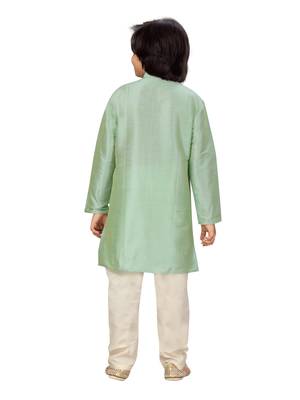 Green plain silk boys-kurta-pyjama 4