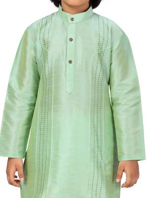 Green plain silk boys-kurta-pyjama 5