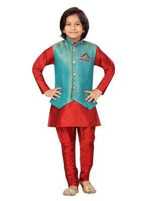 Green plain silk boys-sherwani 1