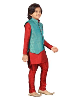 Green plain silk boys-sherwani 2