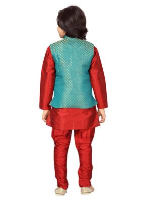Green plain silk boys-sherwani 4