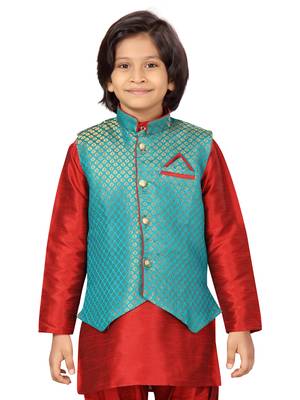 Green plain silk boys-sherwani 5