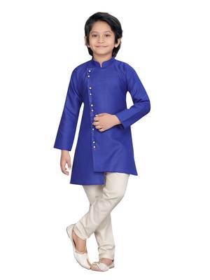 Blue plain cotton boys-kurta-pyjama 1