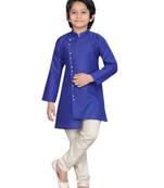 Blue plain cotton boys-kurta-pyjama
