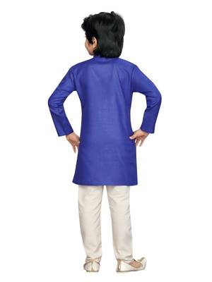 Blue plain cotton boys-kurta-pyjama 4