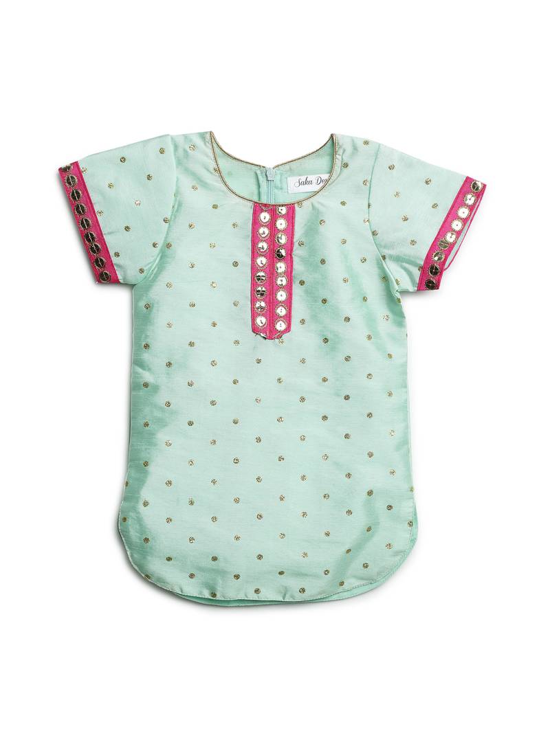 Saka Designs Pastel Blue Fusia Dhoti Kurta for Girls | Ethnic Wear for Kids