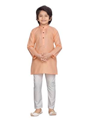 Orange embroidered cotton boys-kurta-pyjama 1