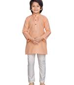 Orange embroidered cotton boys-kurta-pyjama