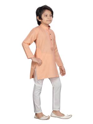 Orange embroidered cotton boys-kurta-pyjama 2