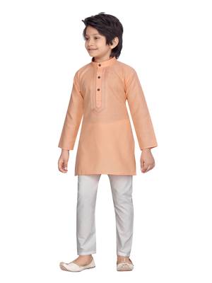 Orange embroidered cotton boys-kurta-pyjama 3