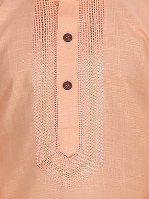Orange embroidered cotton boys-kurta-pyjama 4