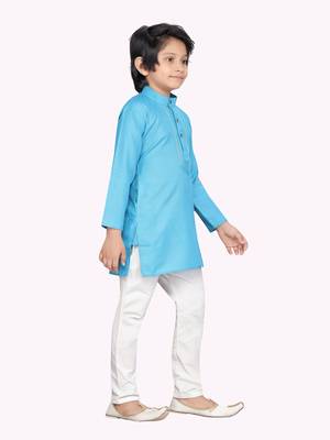Turquoise embroidered cotton boys-kurta-pyjama 2