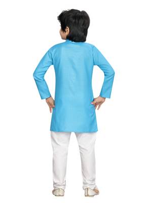 Turquoise embroidered cotton boys-kurta-pyjama 4